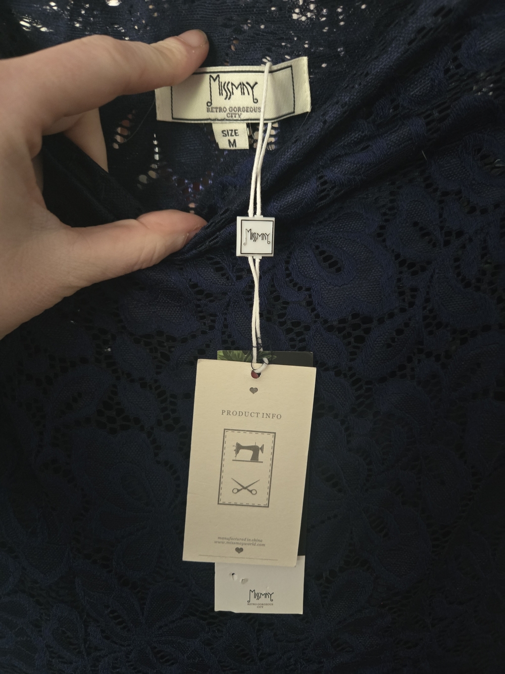 Miss May Navy Floral Lace Dress - Size M